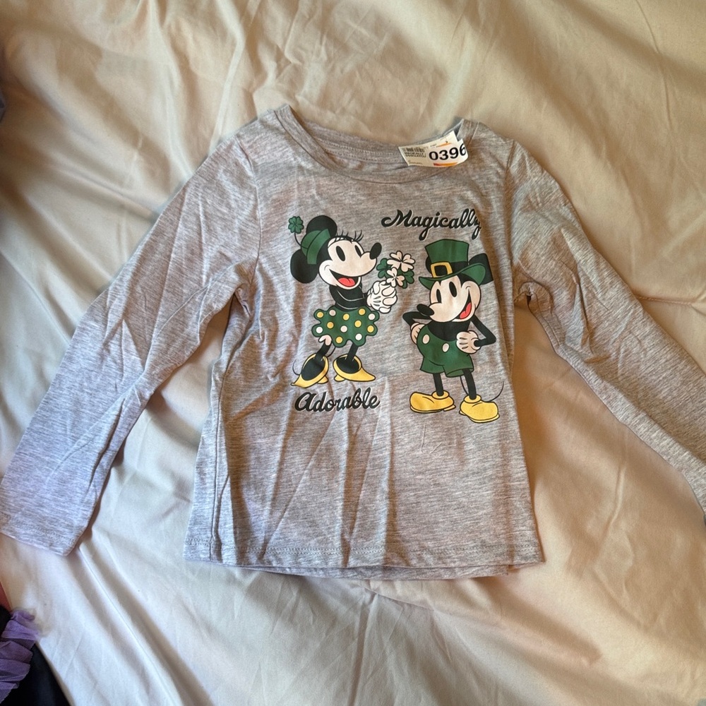 Disney Gray Long Sleeve Kids Tee with Mickey and Minnie